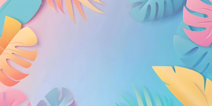 彩色紙藝熱帶植物夏季背景