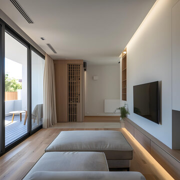 現(xiàn)代簡約客廳裝修設(shè)計(jì)，木地板搭配極簡裝飾