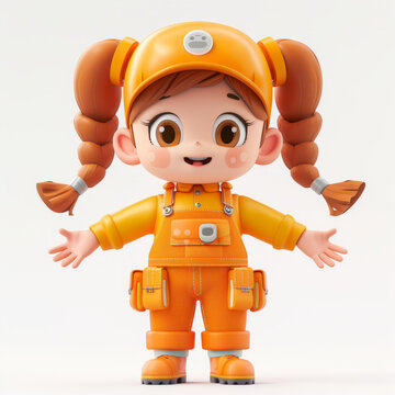 卡通女孩穿橘色連體衣