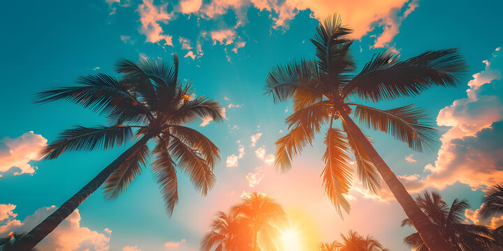夕陽下棕櫚樹的剪影