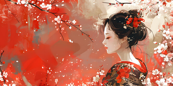 櫻花和服少女
