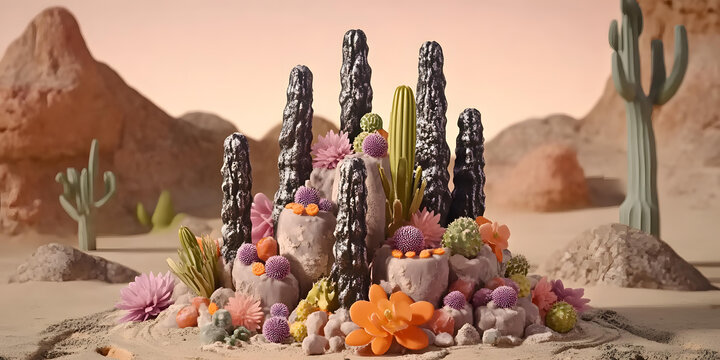 沙漠仙人掌與花卉景觀
