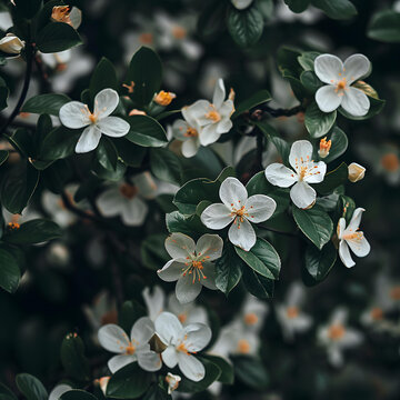 枝頭盛開(kāi)的白色花朵