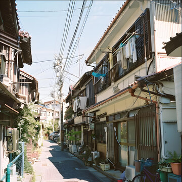 日本街道上的房屋和電線