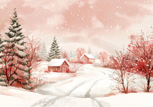 雪景中的小屋