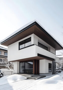 冬日雪景下的現(xiàn)代極簡(jiǎn)主義住宅