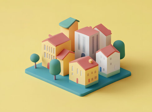 彩色3D模型的迷你小鎮(zhèn)