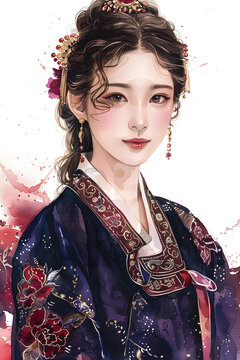 身穿韓國傳統(tǒng)服飾的美麗韓國女性