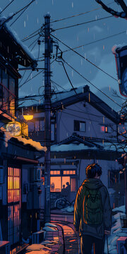 冬夜雪景街景