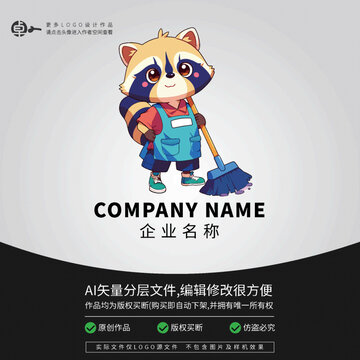 浣熊拖地卡通形象動物L(fēng)OGO