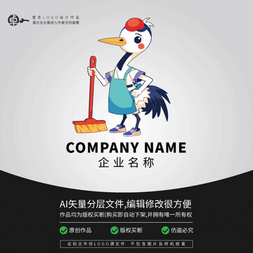 白鶴動(dòng)物L(fēng)OGO打掃卡通形象
