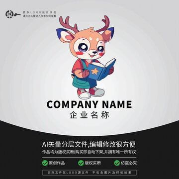 卡通小鹿看書LOGO形象動物