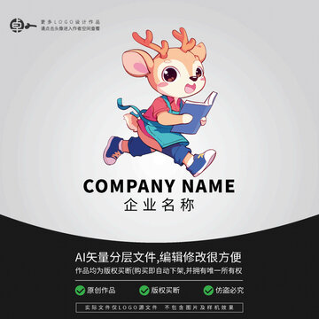 卡通小鹿看書形象動物LOGO