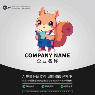 卡通形象松鼠看書動(dòng)物L(fēng)OGO