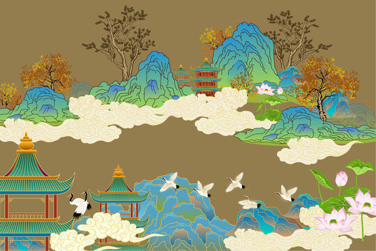 山水矢量背景墻
