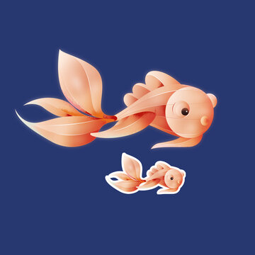 手繪金魚錦鯉花燈素材