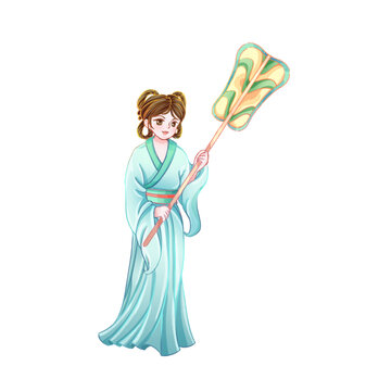 國風蒲扇仕女美女插畫