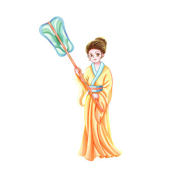 國(guó)風(fēng)扇風(fēng)仕女美女插畫(huà)