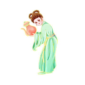 國(guó)風(fēng)倒茶倒酒仕女美女插畫