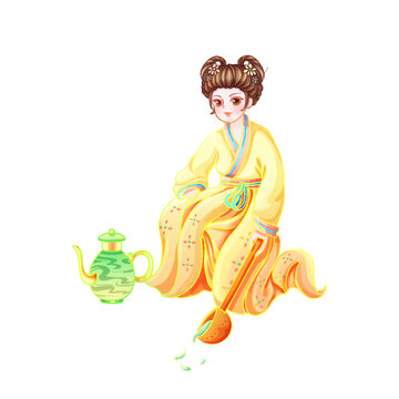 國風打水仕女美女插畫