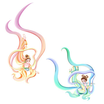 國風(fēng)飛天仕女美女插畫