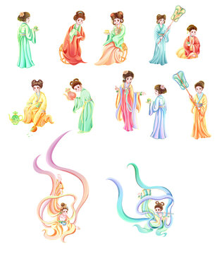 國潮古風(fēng)喝茶仕女美女插畫