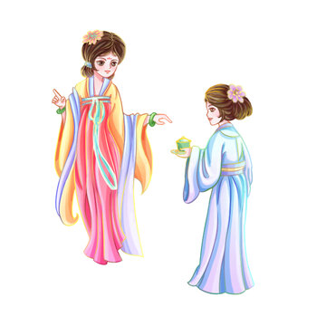 國風(fēng)端茶仕女美女插畫