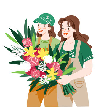 扁平風(fēng)抱花的女孩