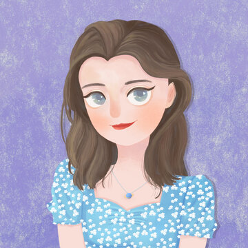 頭像溫柔甜美少女卡通插畫
