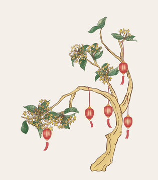 手繪中秋節(jié)桂花樹