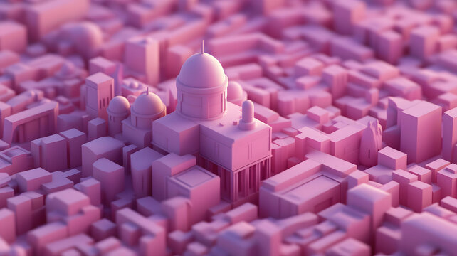 粉紅色城市景觀抽象3D
