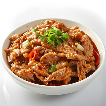 白碗中的香辣肉絲