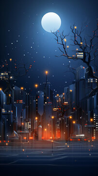 月夜里的未來都市