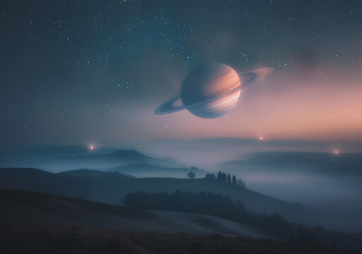 土星夜空山脈
