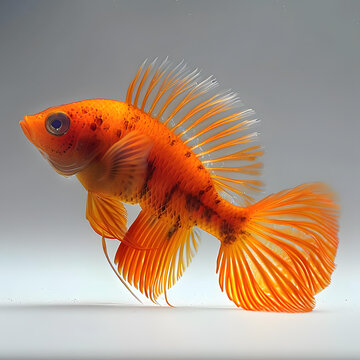 一條漂亮的橙紅色斗魚，長長的飄逸的魚鰭