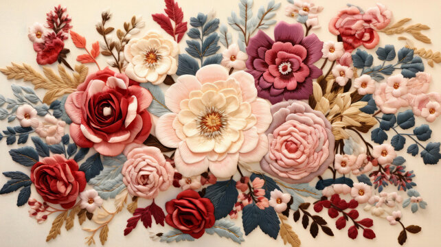 一幅精美的花卉掛毯刺繡