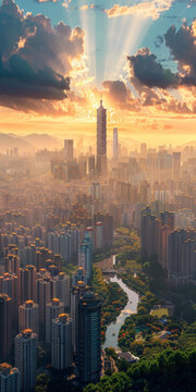 夕陽下的臺北101大廈