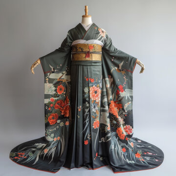 身穿帶花卉圖案和服的婦女