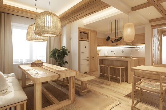 現(xiàn)代木質(zhì)家具廚房和餐廳室內(nèi)設(shè)計(jì)