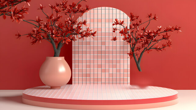紅色和粉紅色極簡產(chǎn)品展示背景