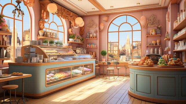 歐式風(fēng)格的烘焙店內(nèi)景