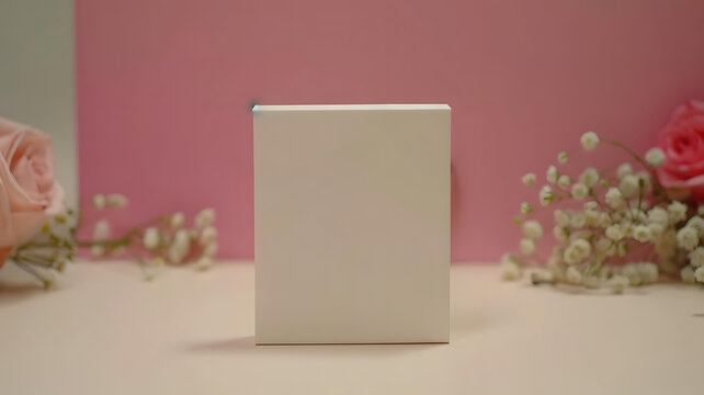 粉色背景花卉裝飾 白色盒子樣機(jī)