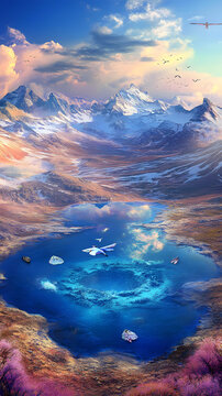 山脈與藍(lán)湖的夢(mèng)幻風(fēng)景