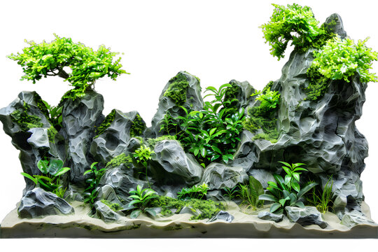 [免摳素材]綠色植物巖石景觀裝飾