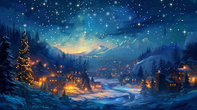 雪夜小鎮(zhèn)的AI圖片