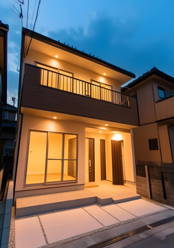 帶有陽臺(tái)和露臺(tái)的現(xiàn)代兩層住宅