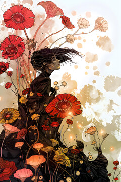 花海中的女人