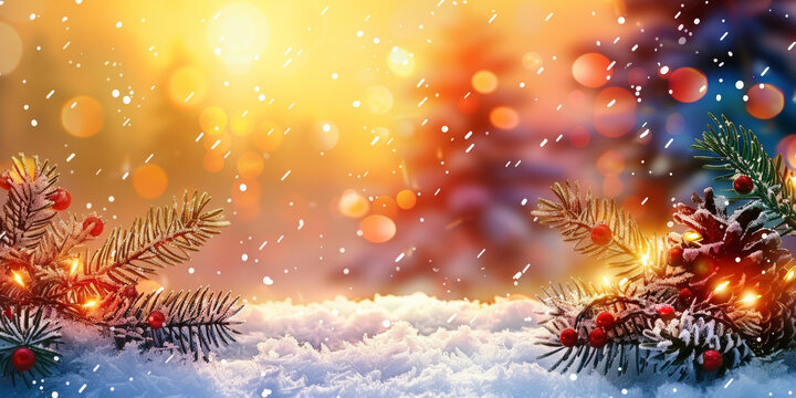 圣誕節(jié)背景與冷杉樹(shù)枝和雪