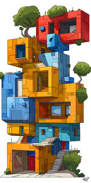 五顏六色的 3D 建筑插圖