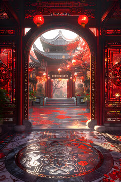 紅墻黛瓦的中國古典建筑